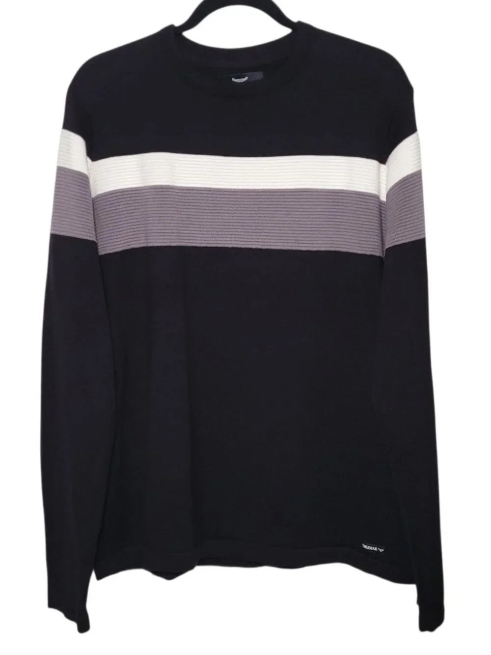 Threadbare Mens Black Striped Crew Neck Knit Sweater XL Academia Preppy NEW - Picture 1 of 12